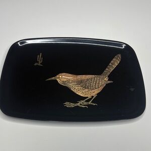 Couroc of Monterey 12.5” x 9.5” Black Laquer Resin Serving Tray Bird Design